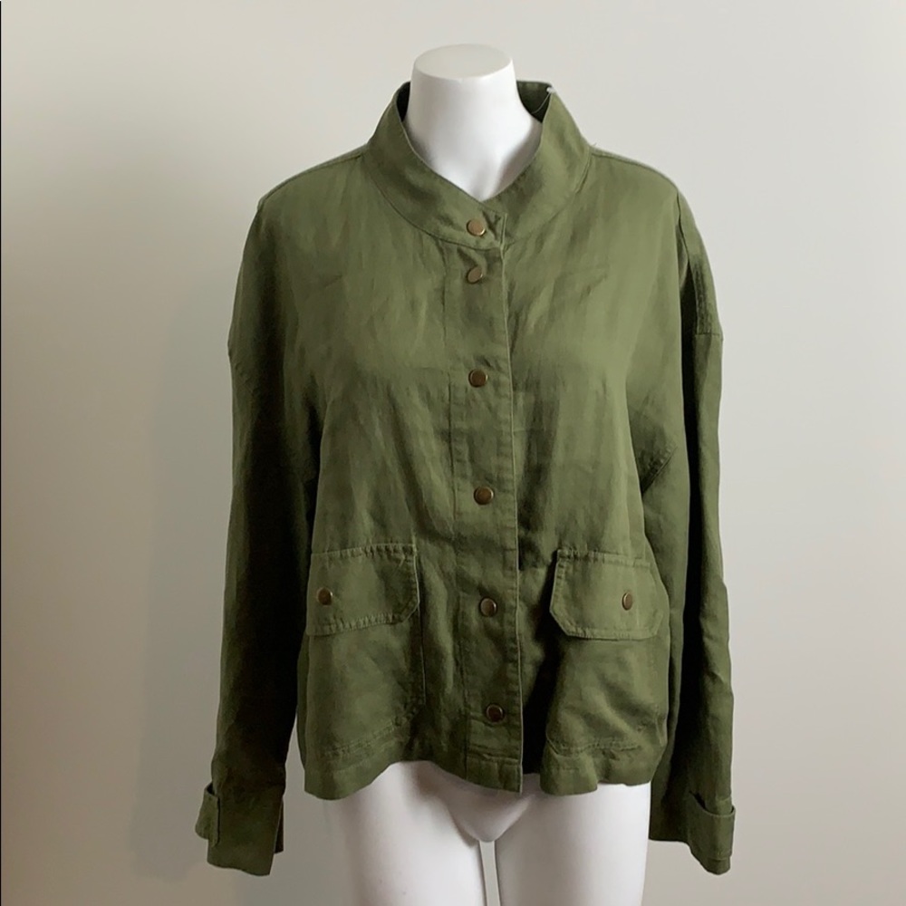 Nicole Miller XL linen jacket blazer sage